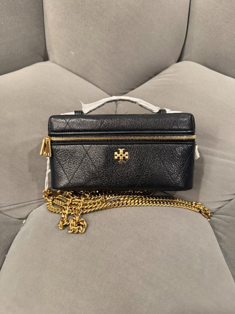 NWOT Tory Burch Charlie Quilted Vanity Case Black